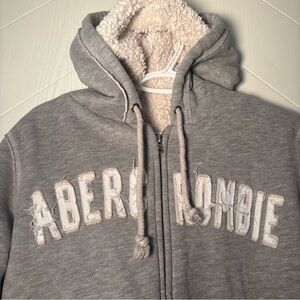 Y2K Abercrombie & Fitch Sherpa-Lined Logo Zip-Up Hoodie Large